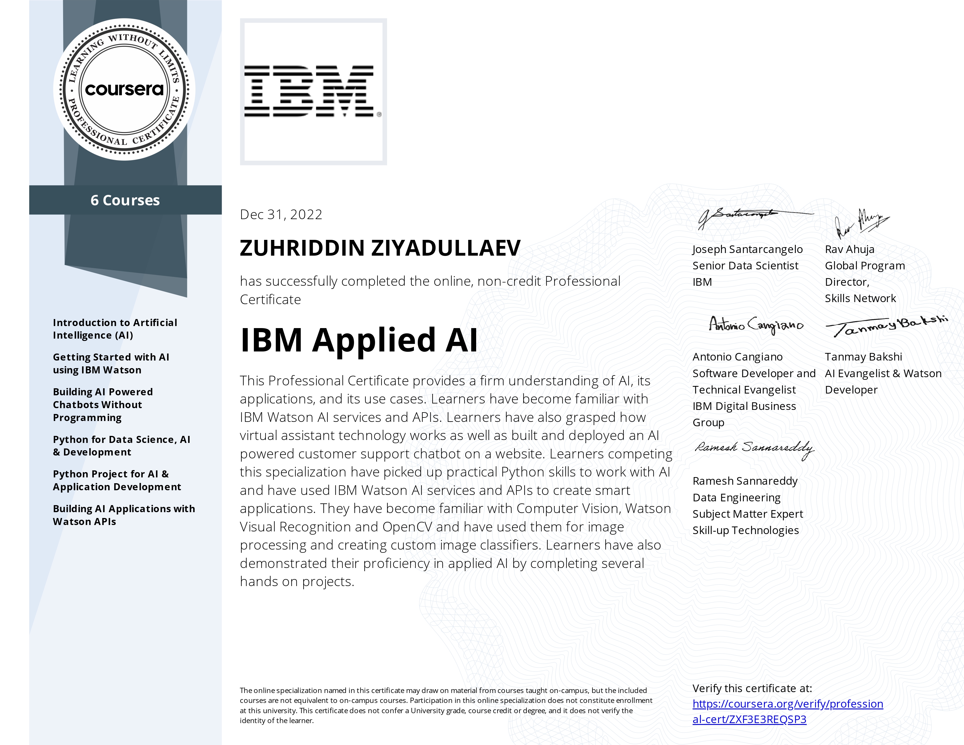 IBM AI Certificate